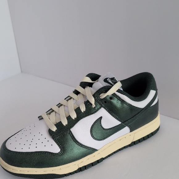 Nike Dunk Low Shiny Forest Green & White Sneakers - Picture 12 of 14
